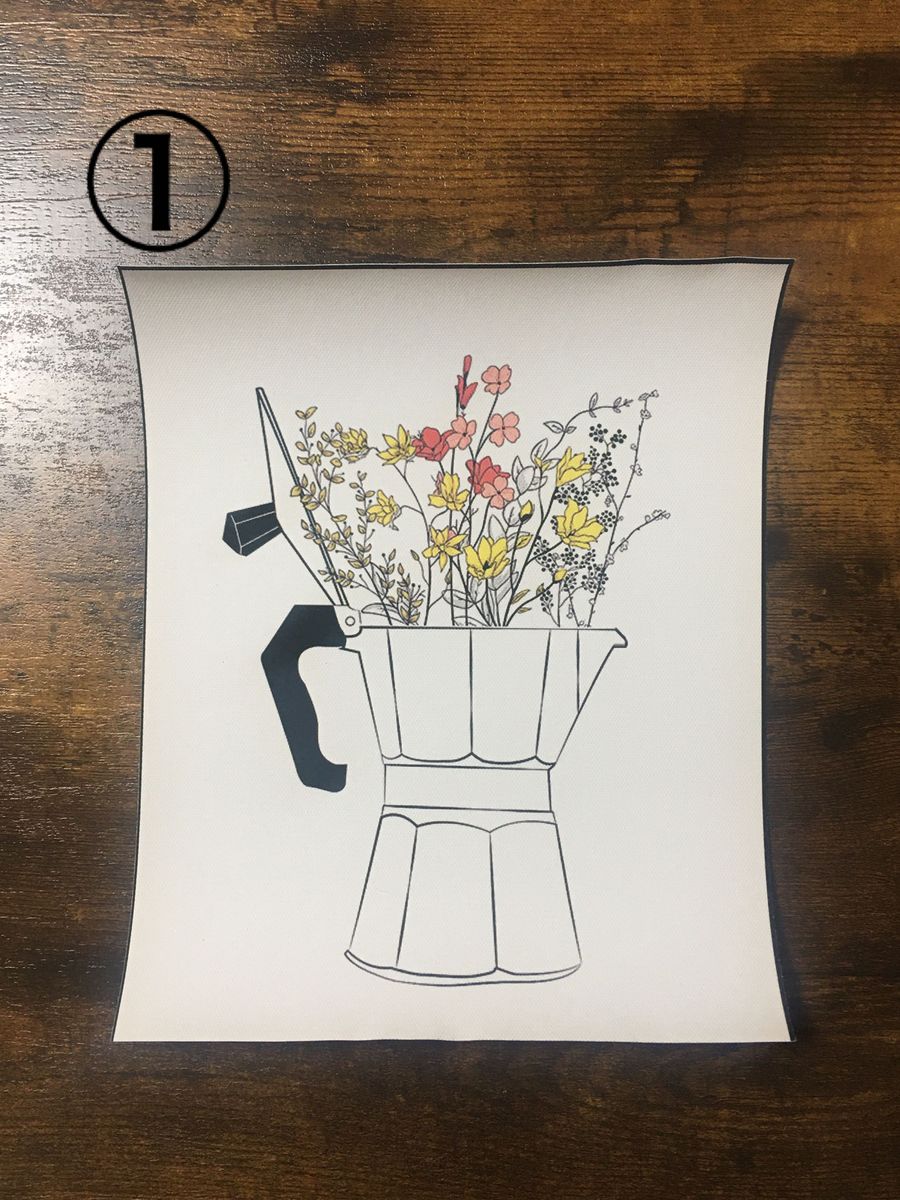 【新品】オシャレなお花イラストポスター　コーヒー　カフェ　癒される　キッチン　インテリア　雑貨　部屋飾り