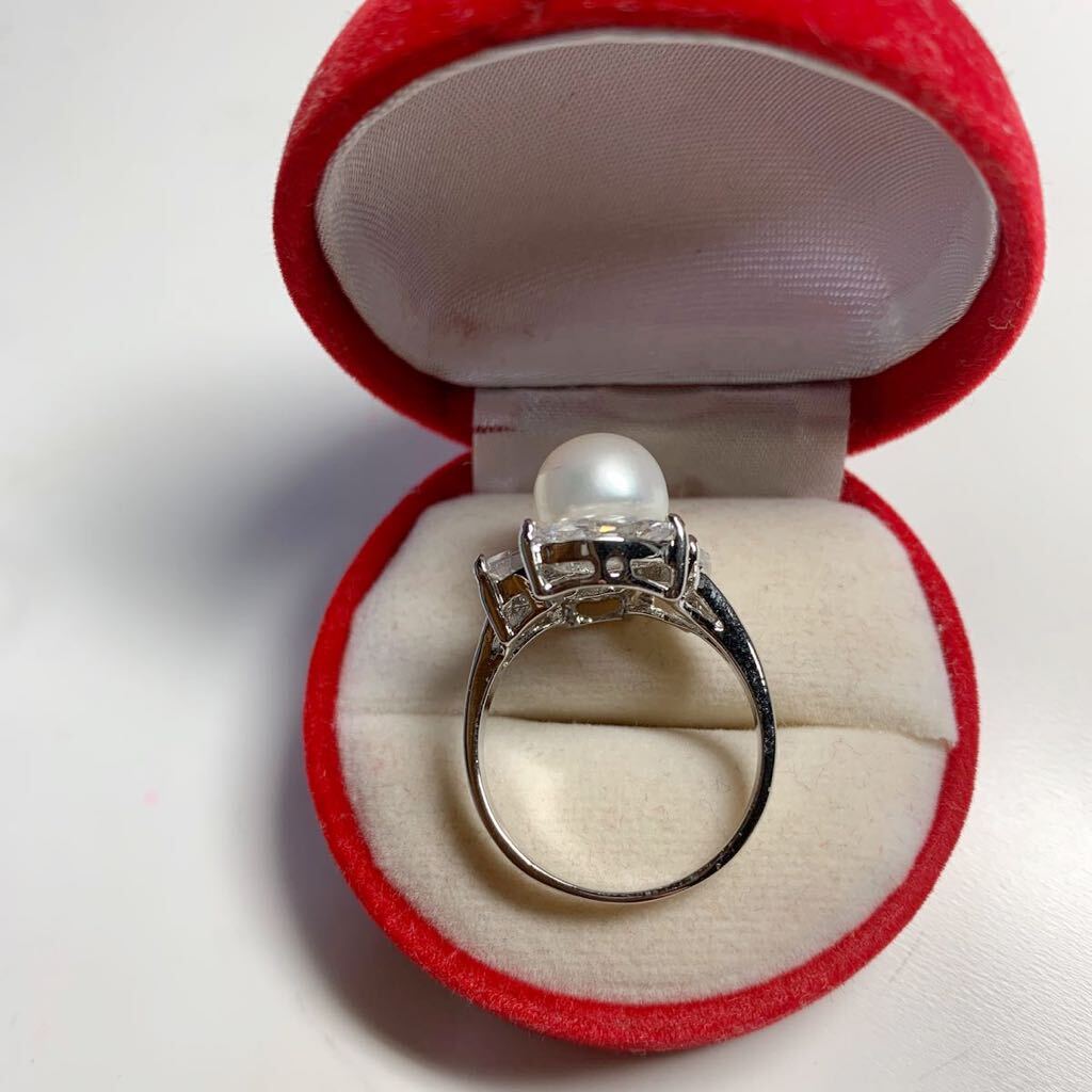 新品 pt プラチナ ダイヤ 本物 真珠 リング 指輪 サイズ 18号 ホワイトカラー 系の画像2