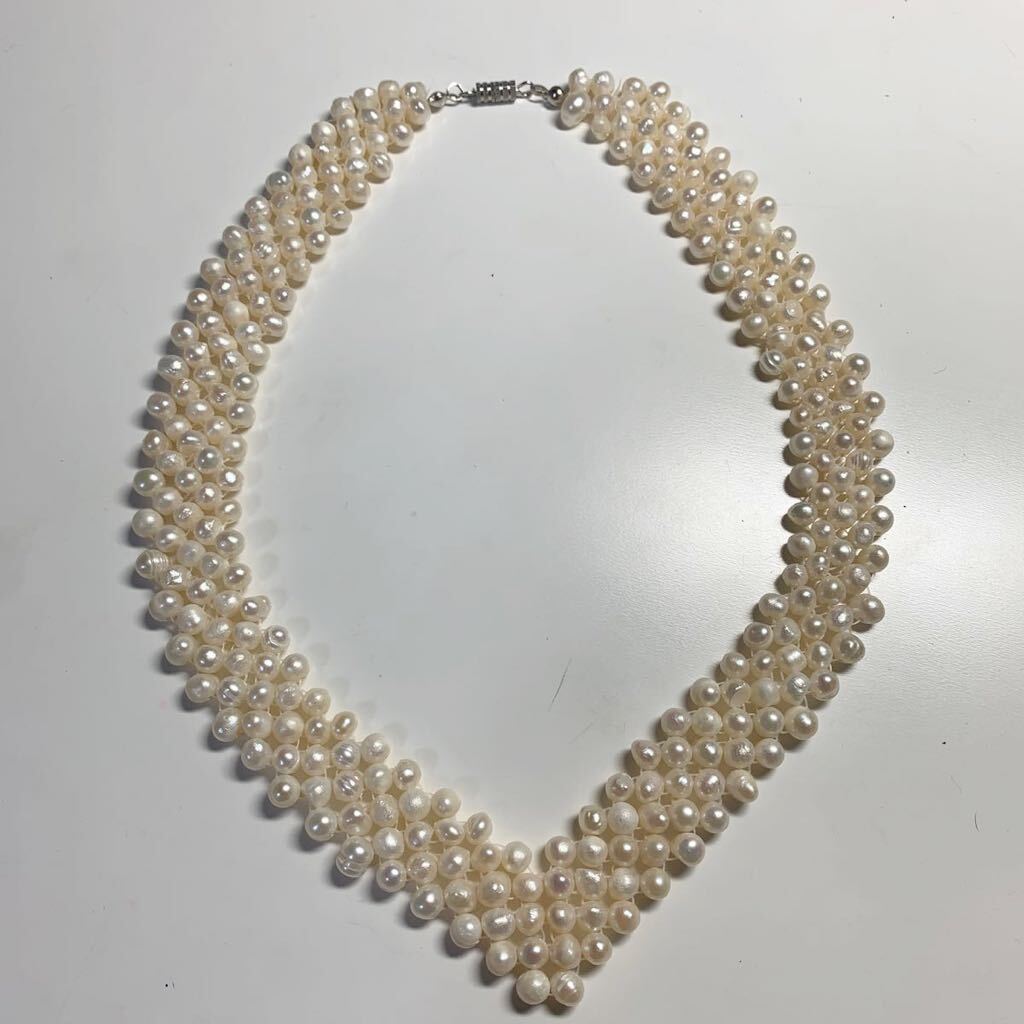 新品 pt プラチナ 本物 真珠 ネックレス 編込み 首飾り 系 ハートの画像1