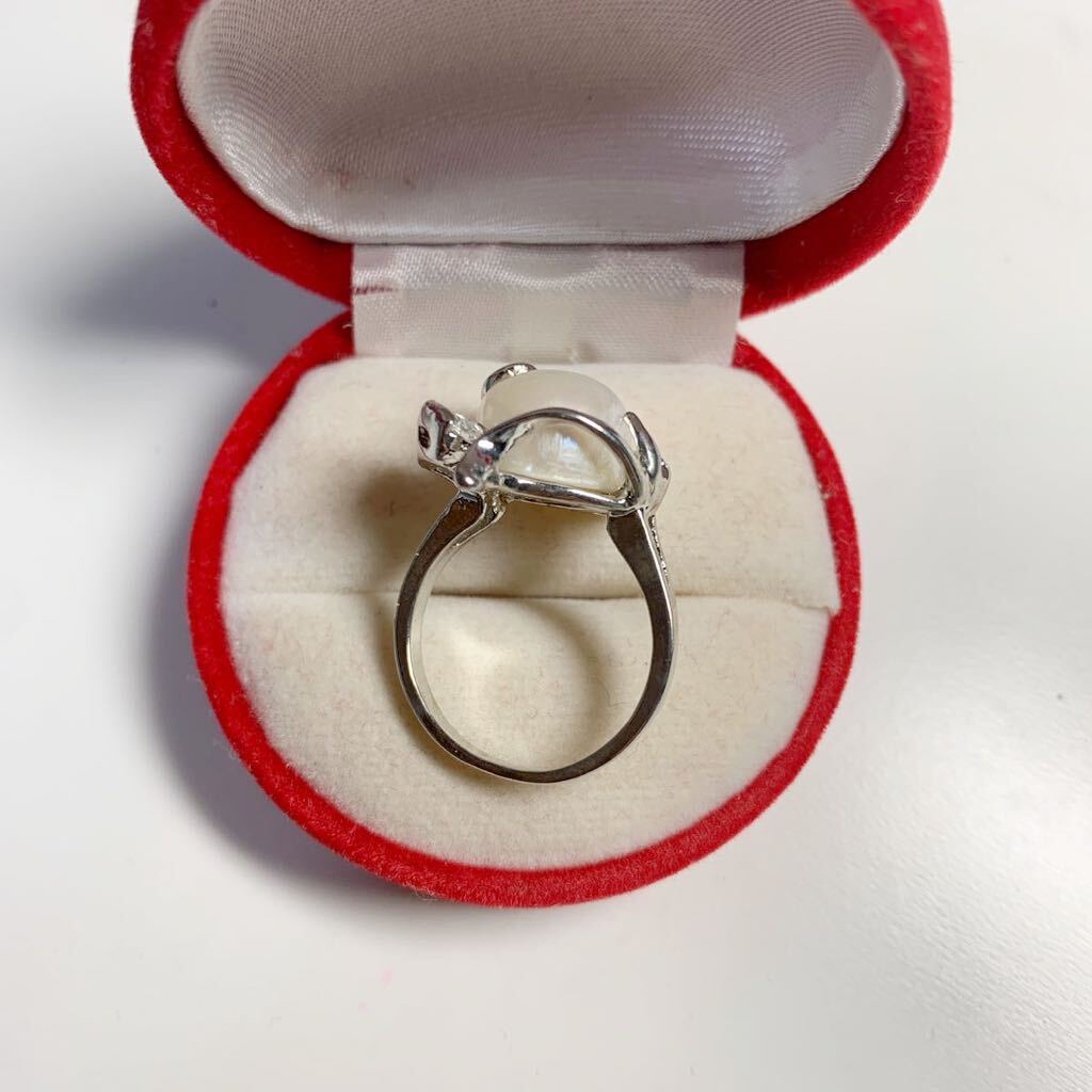 新品 pt プラチナ ダイヤ 本物 真珠 リング 指輪 サイズ 13号 ホワイトカラー 系の画像2