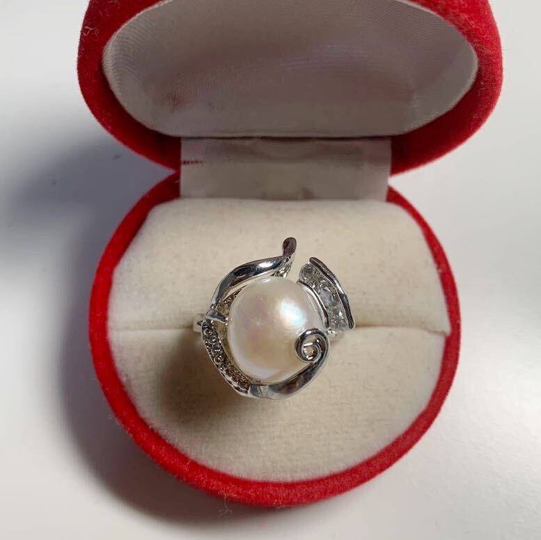 新品 pt プラチナ ダイヤ 本物 真珠 リング 指輪 サイズ 15号 ホワイトカラー 系の画像1
