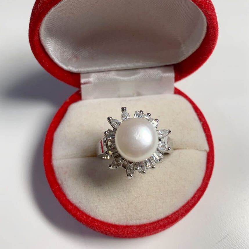 Новый PT Platinum Diamond Real Pearl Ring Ring Size Размер 18 Белый цвет