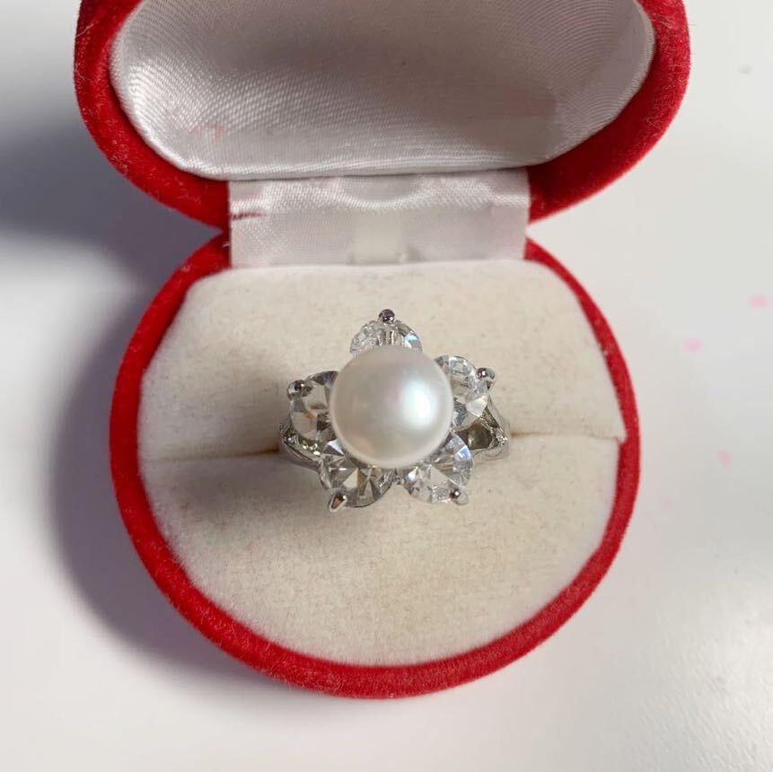 新品 pt プラチナ ダイヤ 本物 真珠 リング 指輪 サイズ 17号　ホワイトカラー 系_画像1
