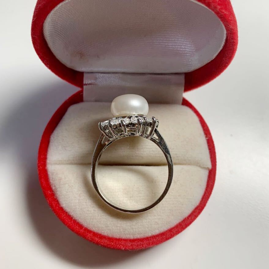 新品 pt プラチナ ダイヤ 本物 真珠 リング 指輪 サイズ 18号　ホワイトカラー 系_画像2