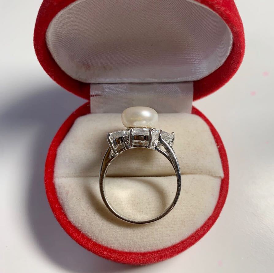 新品 pt プラチナ ダイヤ 本物 真珠 リング 指輪 サイズ 16号 ホワイトカラー 系の画像2