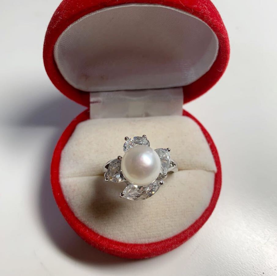 新品 pt プラチナ ダイヤ 本物 真珠 リング 指輪 サイズ 18号 ホワイトカラー 系の画像1