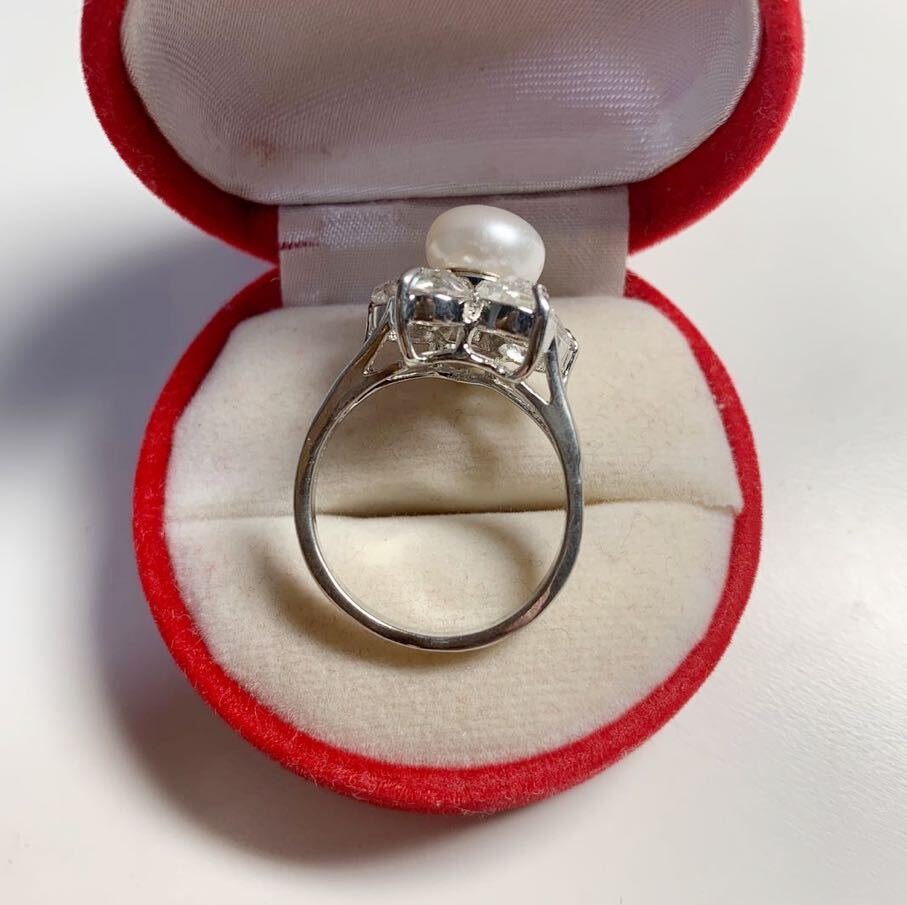 新品 pt プラチナ ダイヤ 本物 真珠 リング 指輪 サイズ 17号　ホワイトカラー 系_画像2