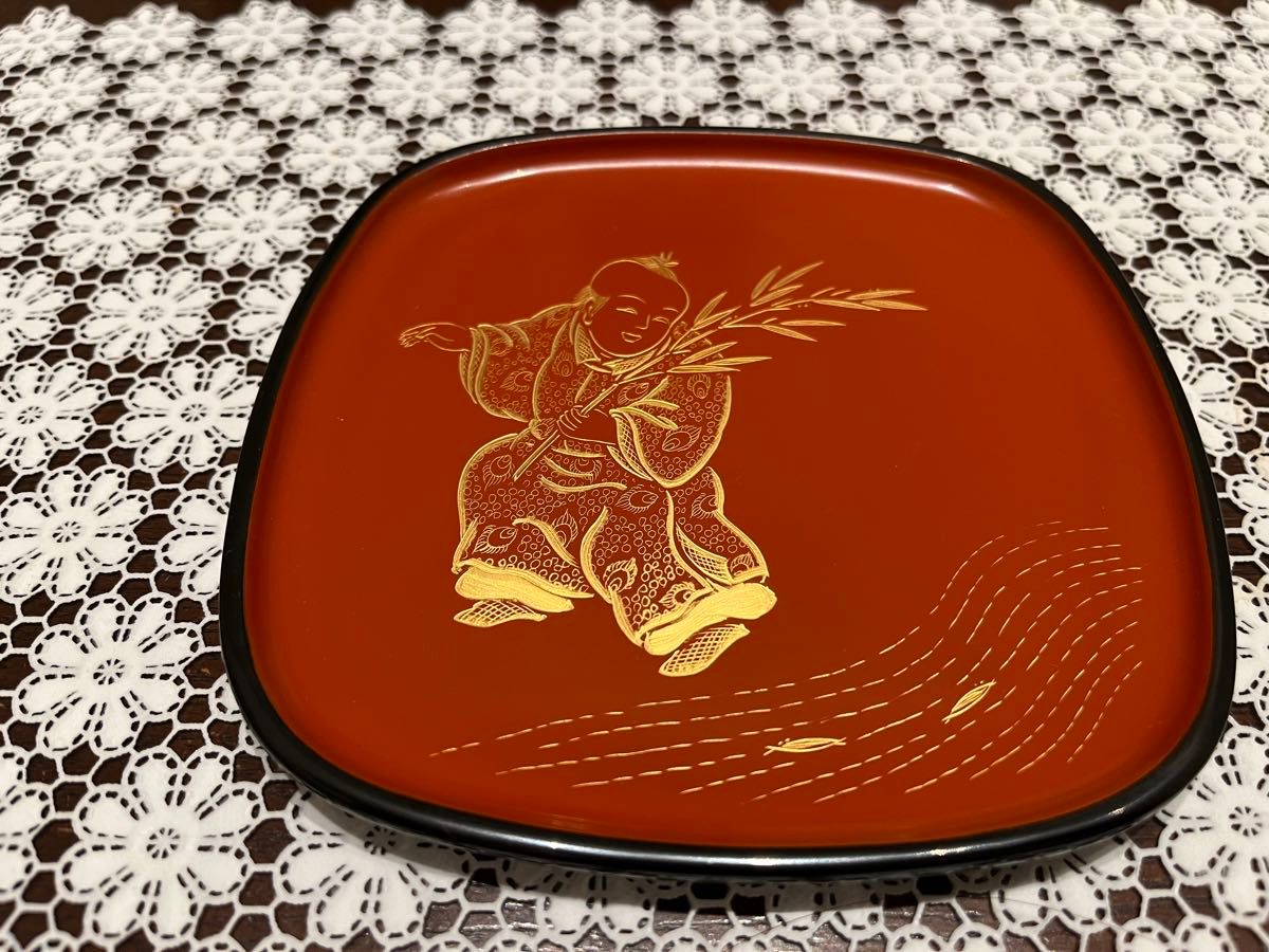 輪島塗 銘々皿5客　天然木 漆器 朱塗 金彩 菓子皿 伝統工芸