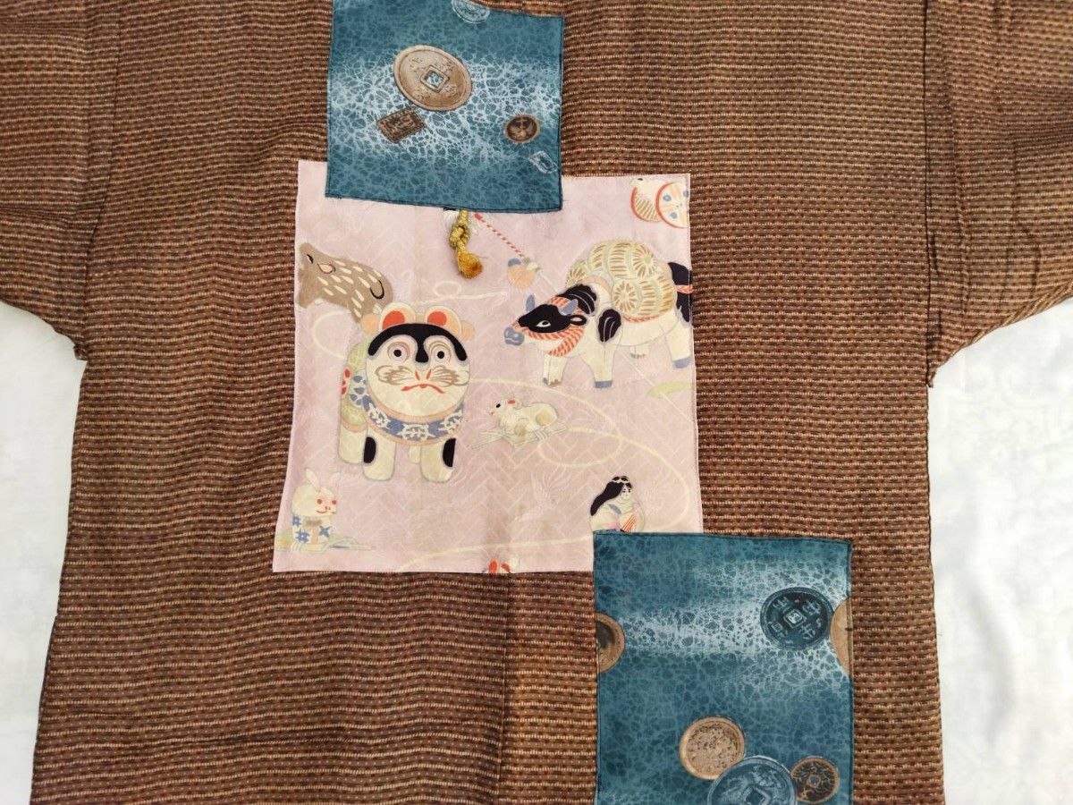 大島紬の丹前から仕立て直した半纏（絹100％） 本絹真綿結城紬 男女兼用 着物羽織