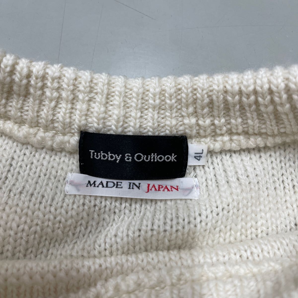 Tubby & Outlook ニット セーター サイズ4L キングサイズ 大きいサイズ メンズ 日本製 MADE IN JAPAN 無地 ウール wool 毛 ベージュ クルー_画像2