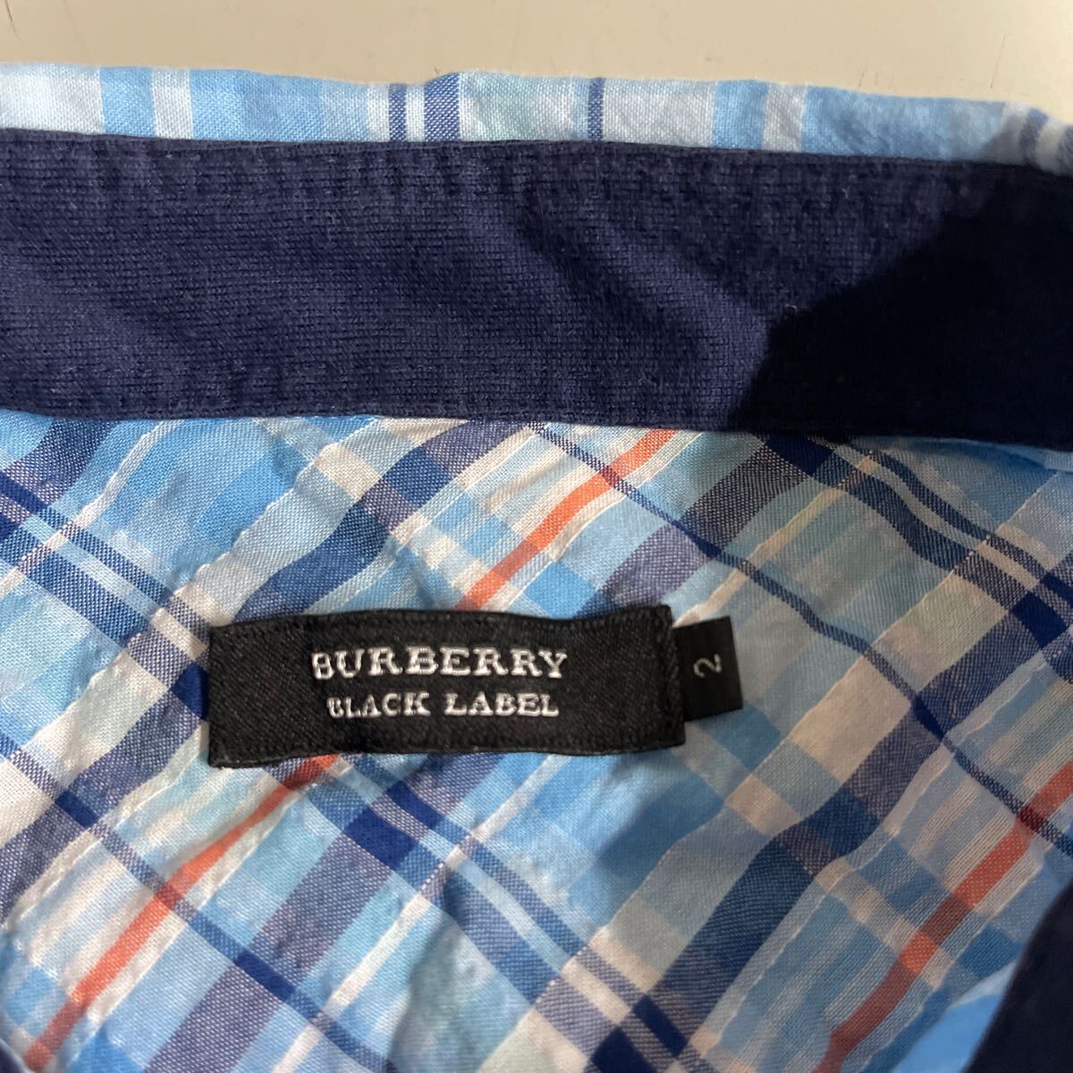 BURBERRY BLACK LABEL バーバリーブラックレーベル 半袖シャツ サイズ2 チェックシャツ メンズ ブルー 青_画像3