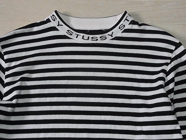 stussy　長袖ロンT　SIZE:S　色：白黒　ボーダー　ステューシー　カットソー　長袖Tシャツ_画像1