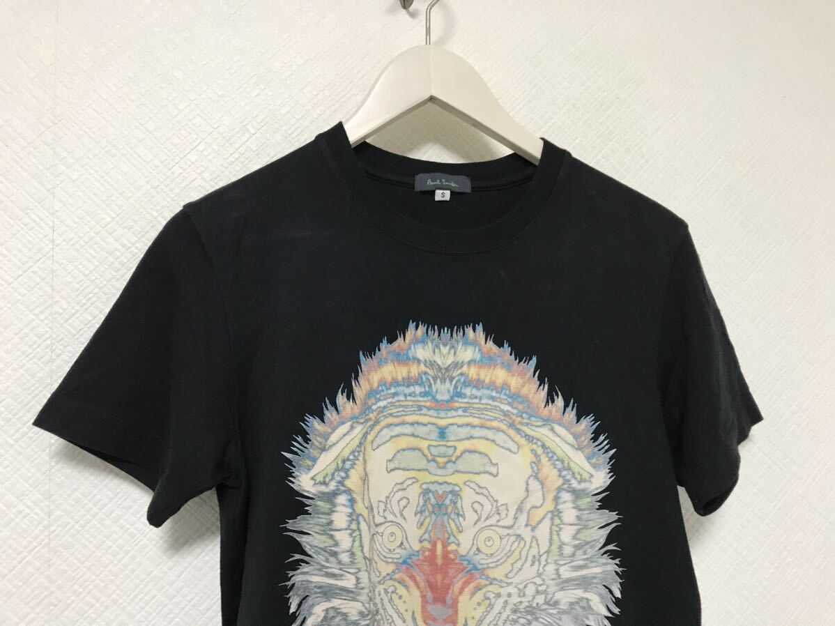 本物ポールスミスPAULSMITHコットンタイガー虎プリント半袖Tシャツメンズサーフアメカジミリタリービジネススーツストリート黒ブラックS_画像2