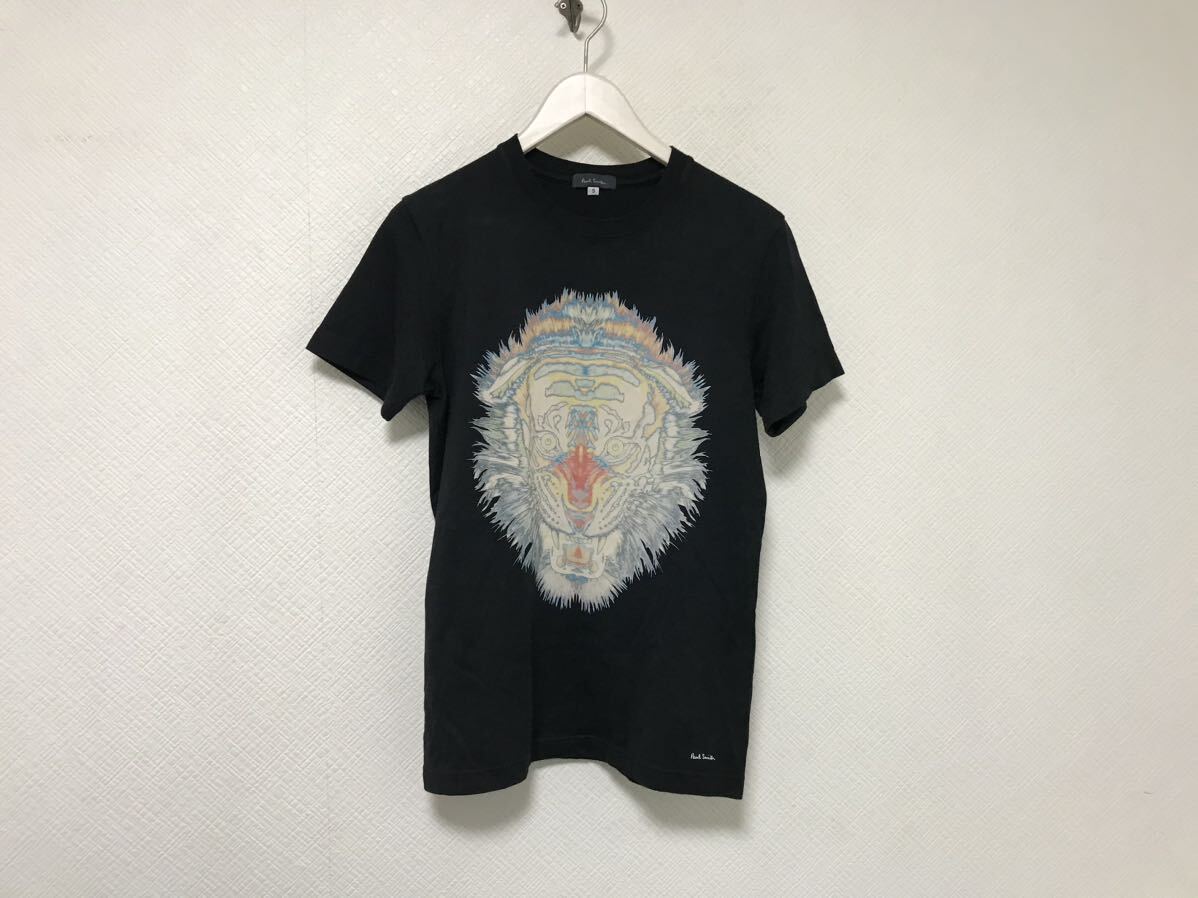 本物ポールスミスPAULSMITHコットンタイガー虎プリント半袖Tシャツメンズサーフアメカジミリタリービジネススーツストリート黒ブラックS_画像1