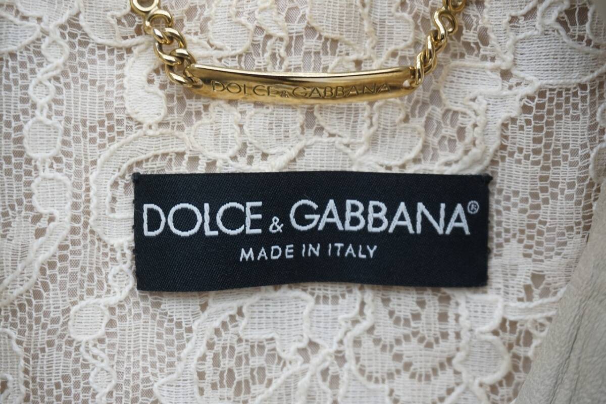 正規 Dolce&Gabbana ドルチェ＆ガッバーナ DG ドルガバ イタリア製 ラム レザー ジャケット レディース フリル 裏地 レース 本物 211O_画像5
