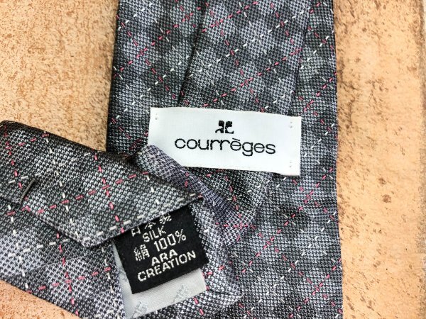 courrges クレージュ メンズ 日本製 チェック柄 シルク ネクタイ グレー 絹_画像2