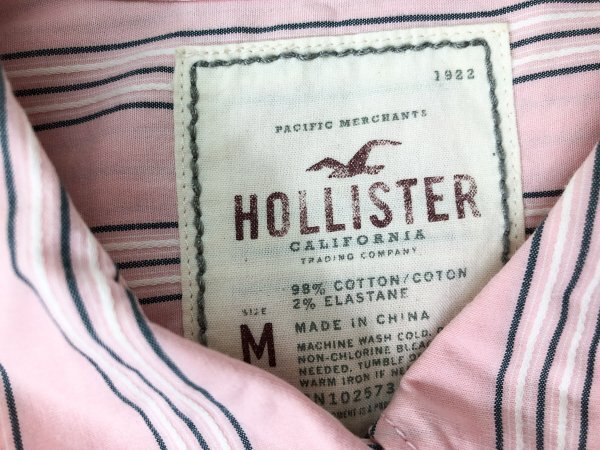 Hollister ホリスター メンズ ストレッチ 胸ポケット ロゴ刺繍 ストライプ 長袖シャツ M ピンク 綿98%_画像2