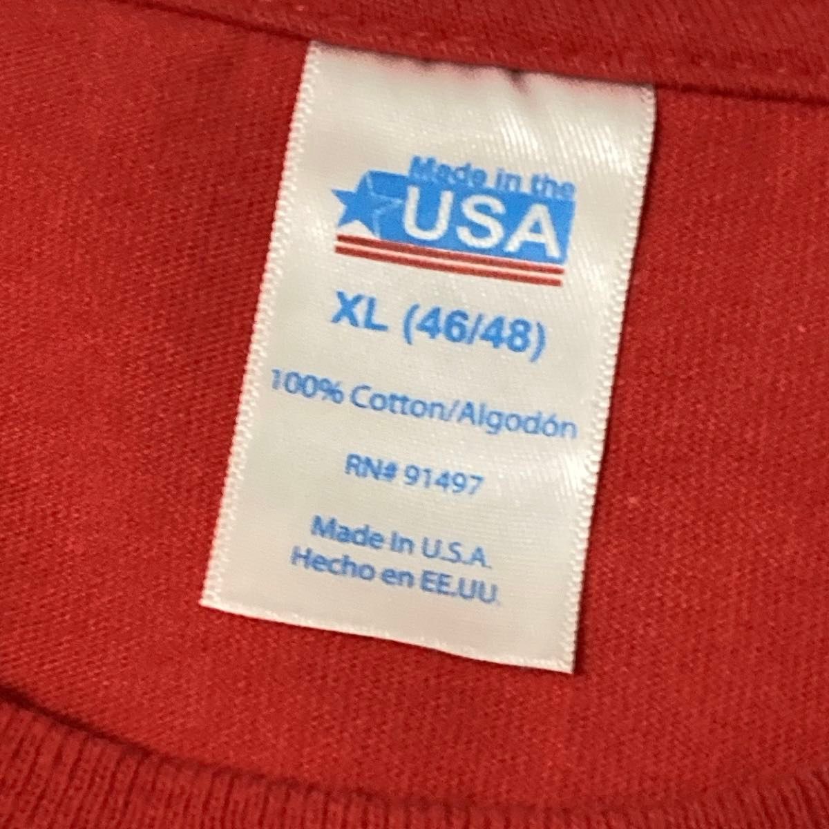 US古着 USA Tシャツ メンズ 半袖 XL 丸銅 オーバーサイズ プリント 星条旗 レッド系(p025)