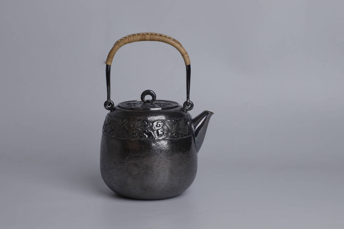 純銀保証 中川浄益造 吉祥鳥図彫 湯沸 銀瓶 時代物 美術品 煎茶道具