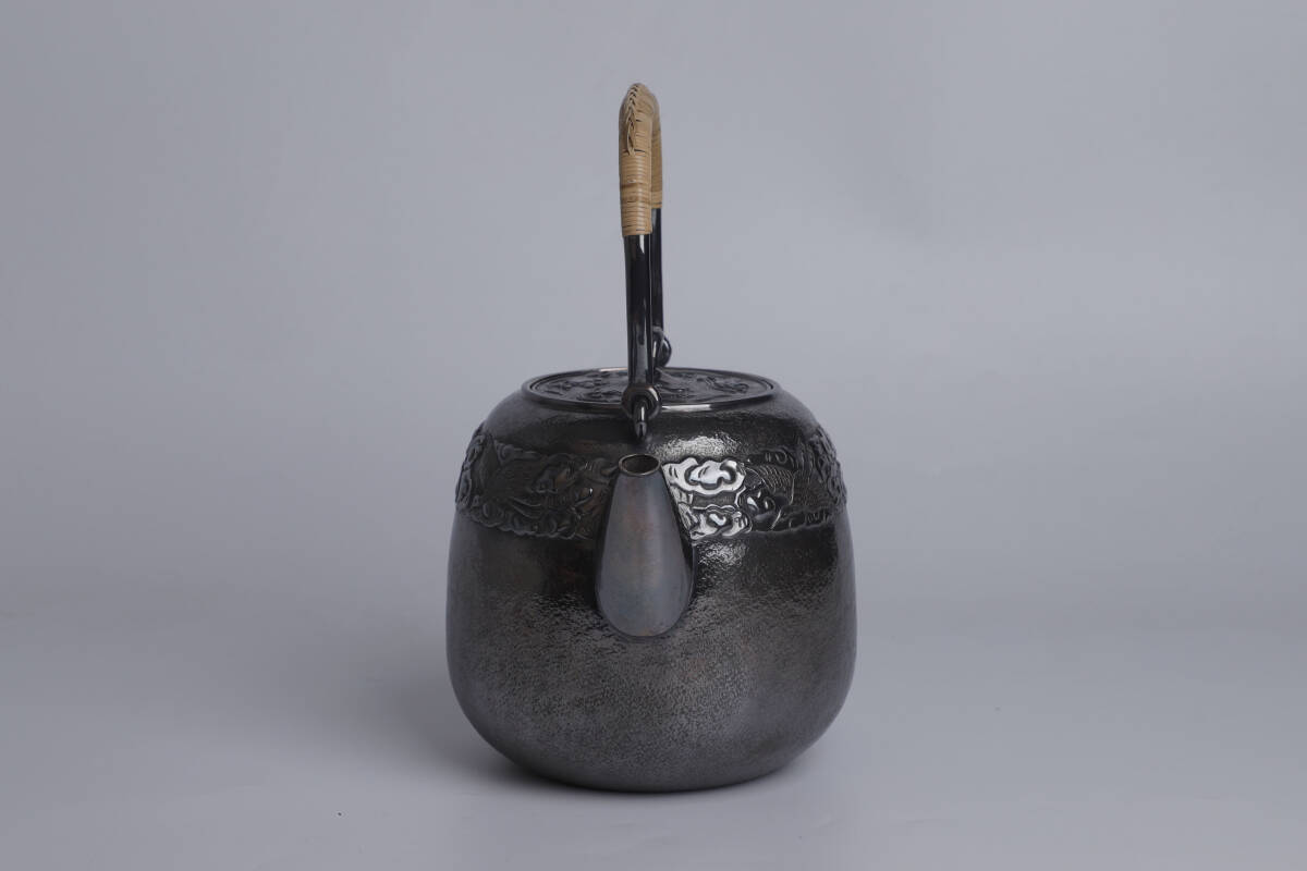 純銀保証 中川浄益造 吉祥鳥図彫 湯沸 銀瓶 時代物 美術品 煎茶道具
