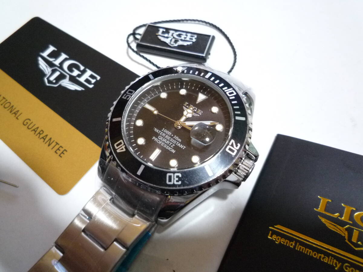 LIGE メンズクオーツ腕時計 ダイバー防水 高品質 未使用品の画像2