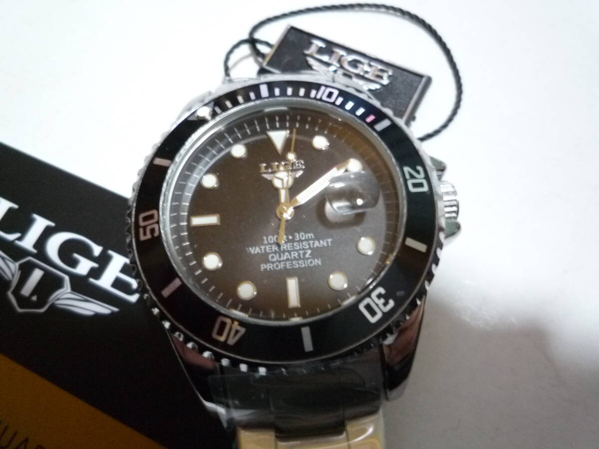 LIGE メンズクオーツ腕時計 ダイバー防水 高品質 未使用品の画像3