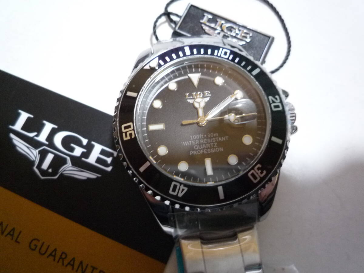LIGE メンズクオーツ腕時計 ダイバー防水 高品質 未使用品の画像4