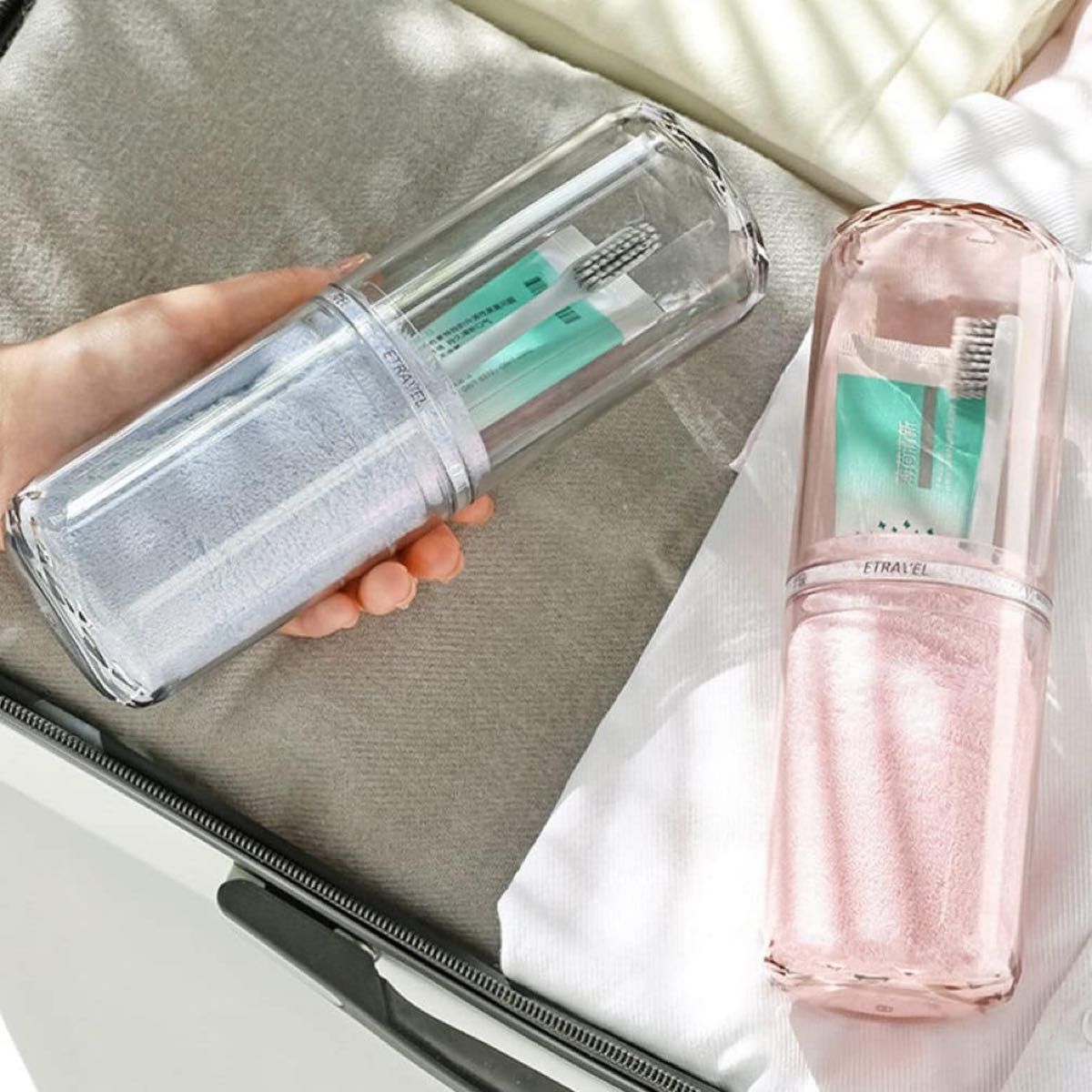 NUOLUX 旅行歯ブラシケース コップ 歯磨き 化粧筆収納ボックス