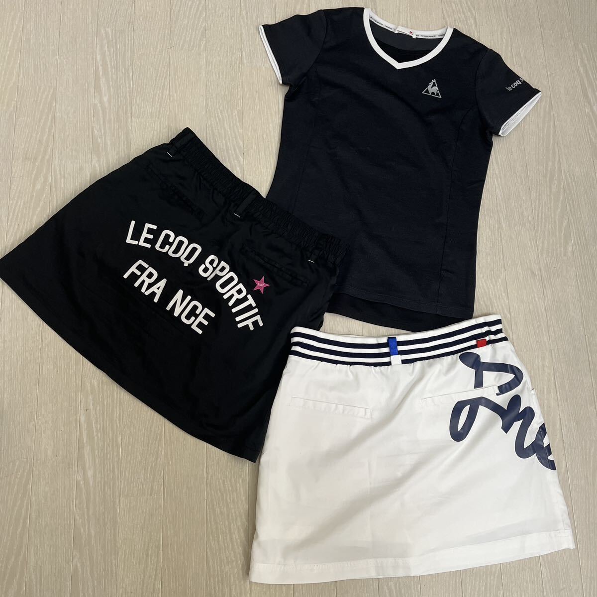 ルコック　ゴルフウェア　スカート　２枚　白　黒　ゴルフスカート　キュロット　Tシャツ　3点　まとめ売り　M Lセット_画像1