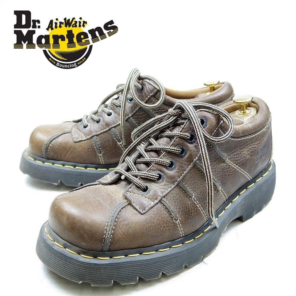 UK8　27cm相当　Dr.Martens　ドクターマーチン　6ホール　レザーシューズ　ブーツ　イエローステッチ　ブラウン/24.3.20/P425_画像1