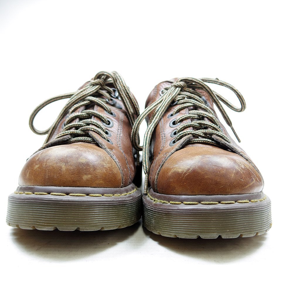 UK9　28cm相当　Dr.Martens　ドクターマーチン　4ホール＋2　レザーシューズ　ブラウン　茶 イエローステッチ/24.3.20/P440_画像3