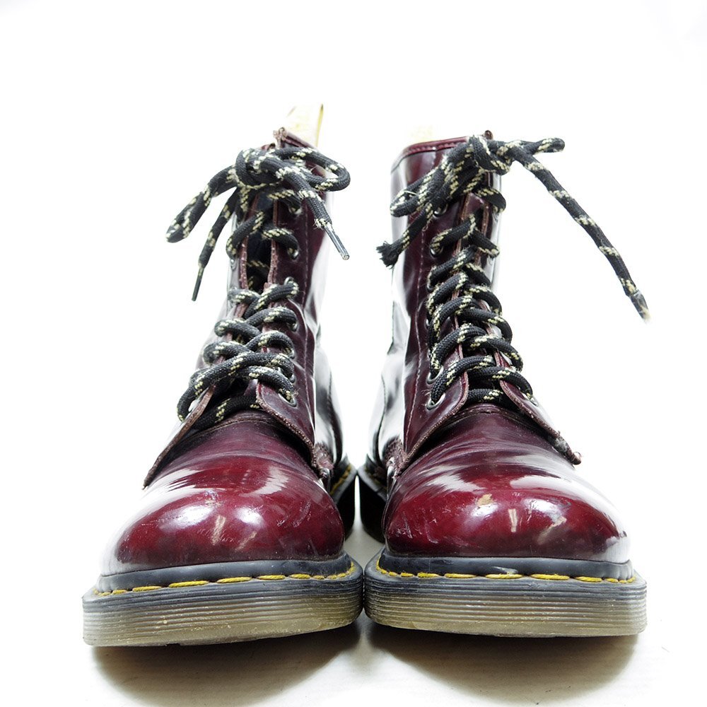 UK8　27cm相当　Dr.Martens　ドクターマーチン 8ホール　レザーシューズ　ブーツ　イエローステッチ　チェリーレッド/24.3.22/P486_画像3