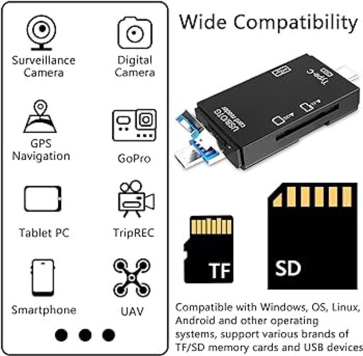 ★24h内発送★ 3in1  メモリーカードリーダー USB 多機能 コネクタ