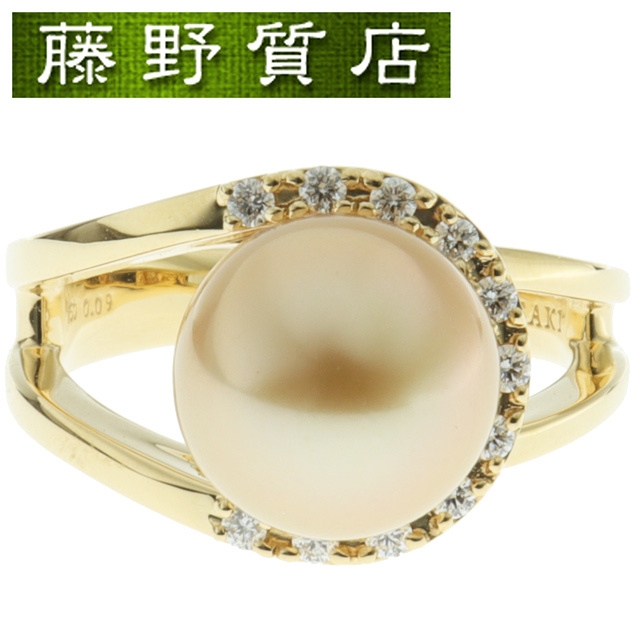 【即納】 (新品仕上げ済)タサキ TASAKI 田崎 ゴールドパール ダイヤ リング 指輪 約12号 K18 YG × ダイヤ × パール 9.9mm 8486 指輪