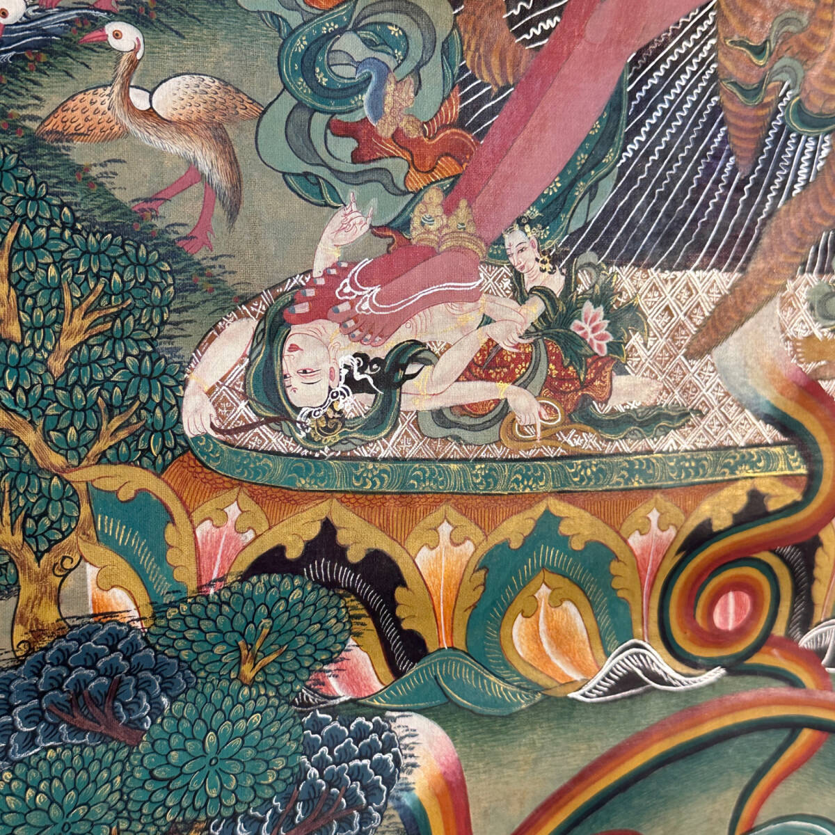 時代物 旧家整理品 チベット 仏教美術 タンカ 曼荼羅 肉筆絹本 描金仏 蝋印付 古物保証（高麗 李朝朝鮮 唐物 中国美術 仏像 掛け軸 書画）_画像9