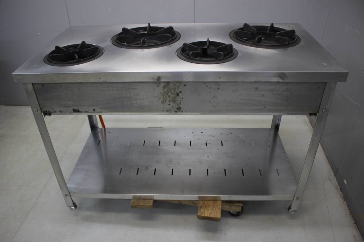  secondhand goods Maruzen gas-stove MGT-126CS business use 4. burner large small stainless steel front piping LP propane kitchen table gas pcs cooking stand 100666