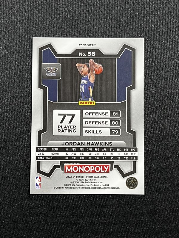 【RC】 Jordan Hawkins ジョーダン・ホーキンス 2023-24 Panini NBA Prizm Monopoly Purple Prizm Rookie ペリカンズの画像2