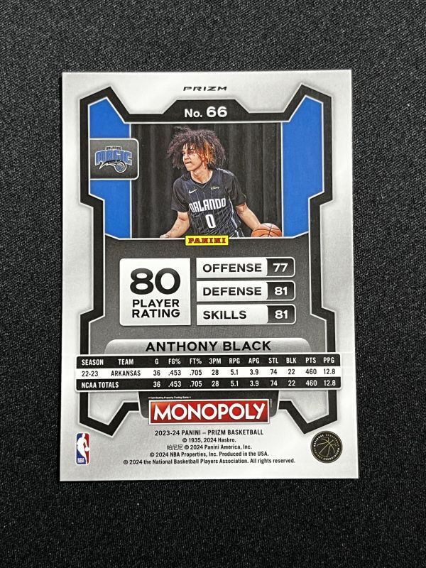 【RC】 Anthony Black アンソニー・ブラック 2023-24 Panini NBA Prizm Monopoly Purple Prizm Rookie マジック_画像2