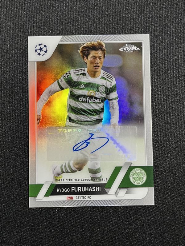 古橋亨梧 直筆サインカード 2022-23 Topps Chrome UEFA Refractor Auto Kyogo Furuhashi Celtic 日本代表_画像1