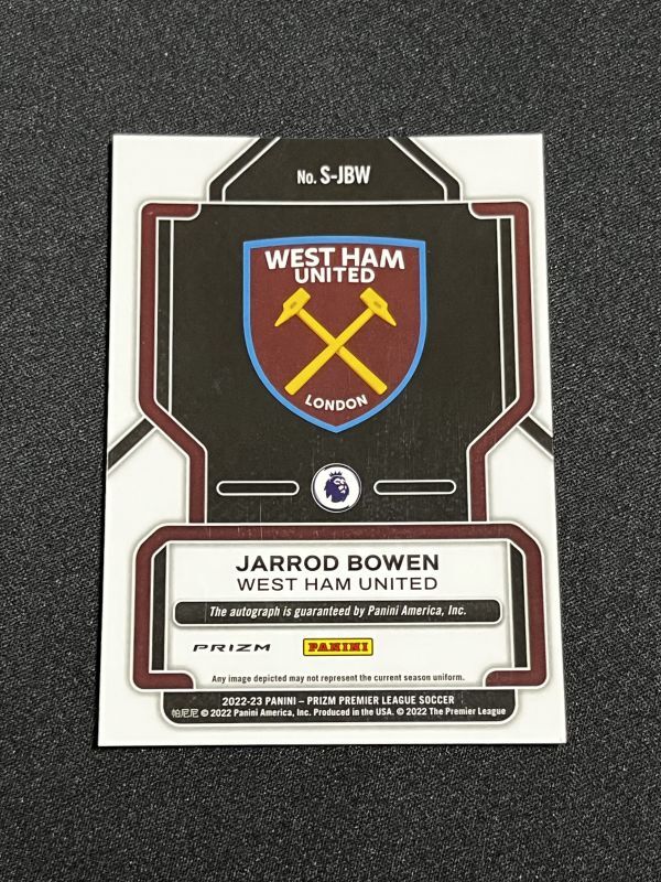 Jarrod Bowen 直筆サインカード 2022-23 Panini Prizm Premier League Red Stars Prizm Auto ジャロッド・ボーウェン West Hamの画像2