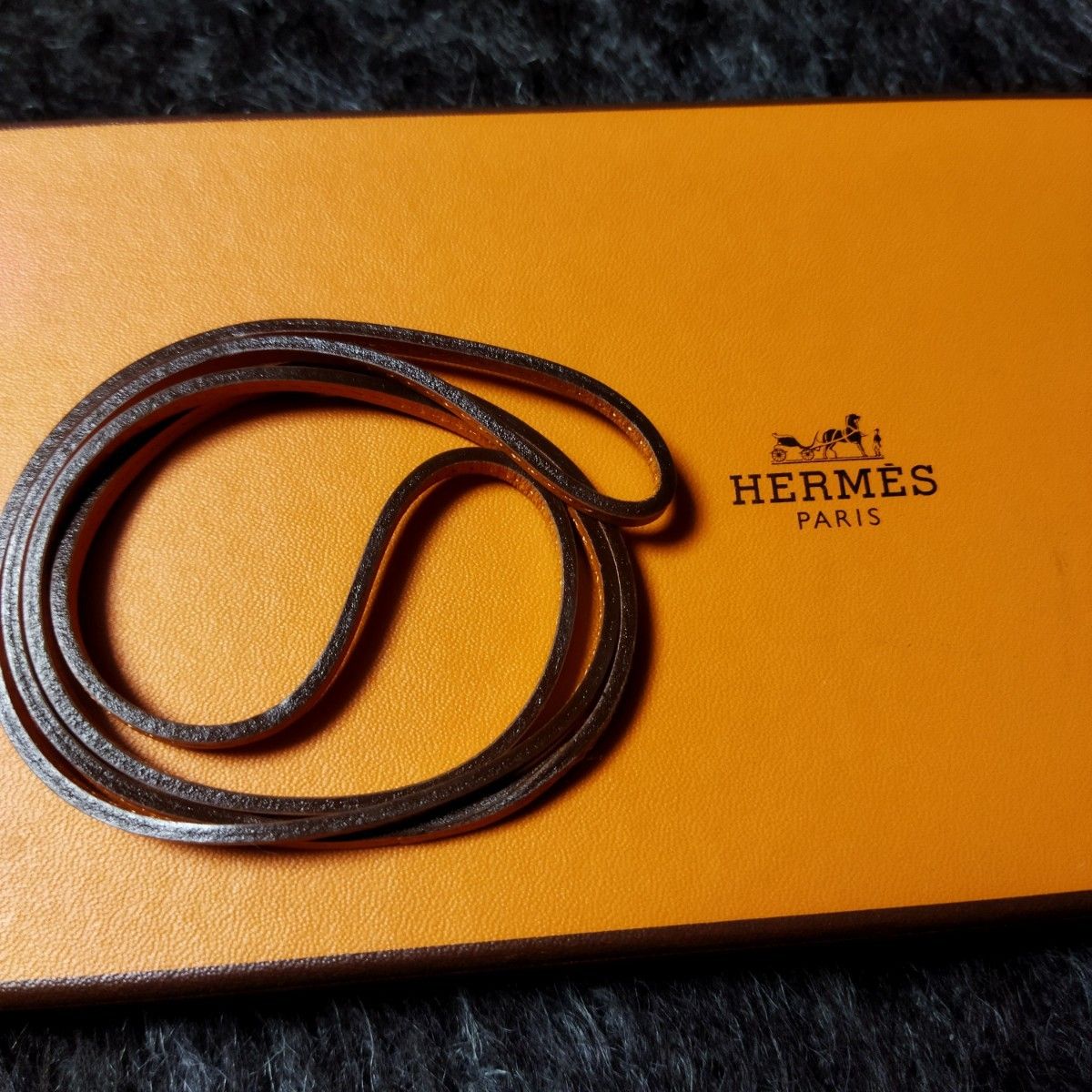 未使用 エルメス ラニエール エルメスオレンジ 革ひも HERMES