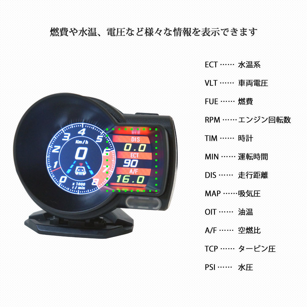 ★OBD2 タコメーター メーター 日本語説明書付き 車速 エンジン回転数 ブースト計 水温計 メーター車両診断ツール XAA379_画像4