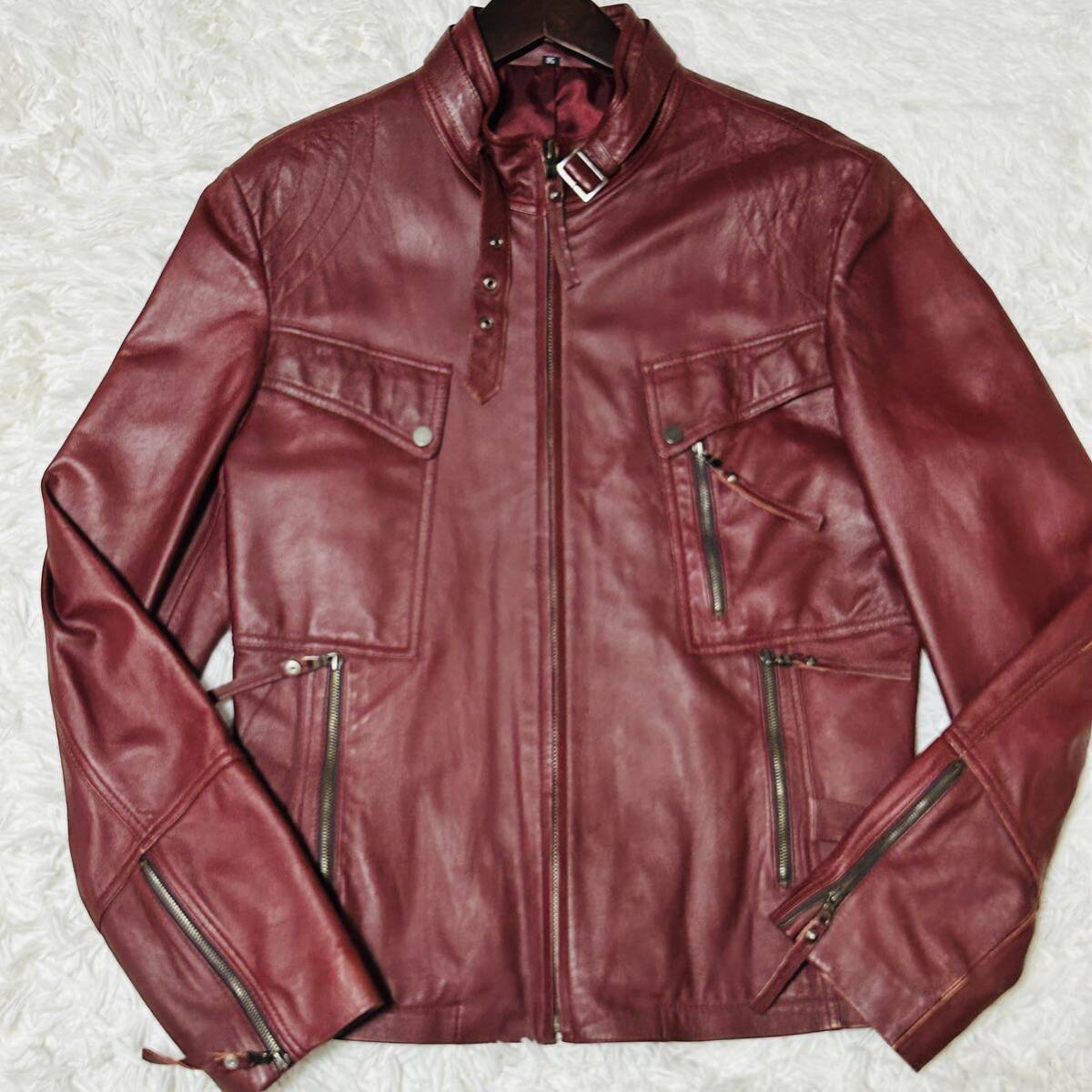  rare color / bordeaux * ultra rare [ alpaca leather ] rider's jacket original leather L corresponding blouson Italy cloth ITALY red real leather Toro Toro 
