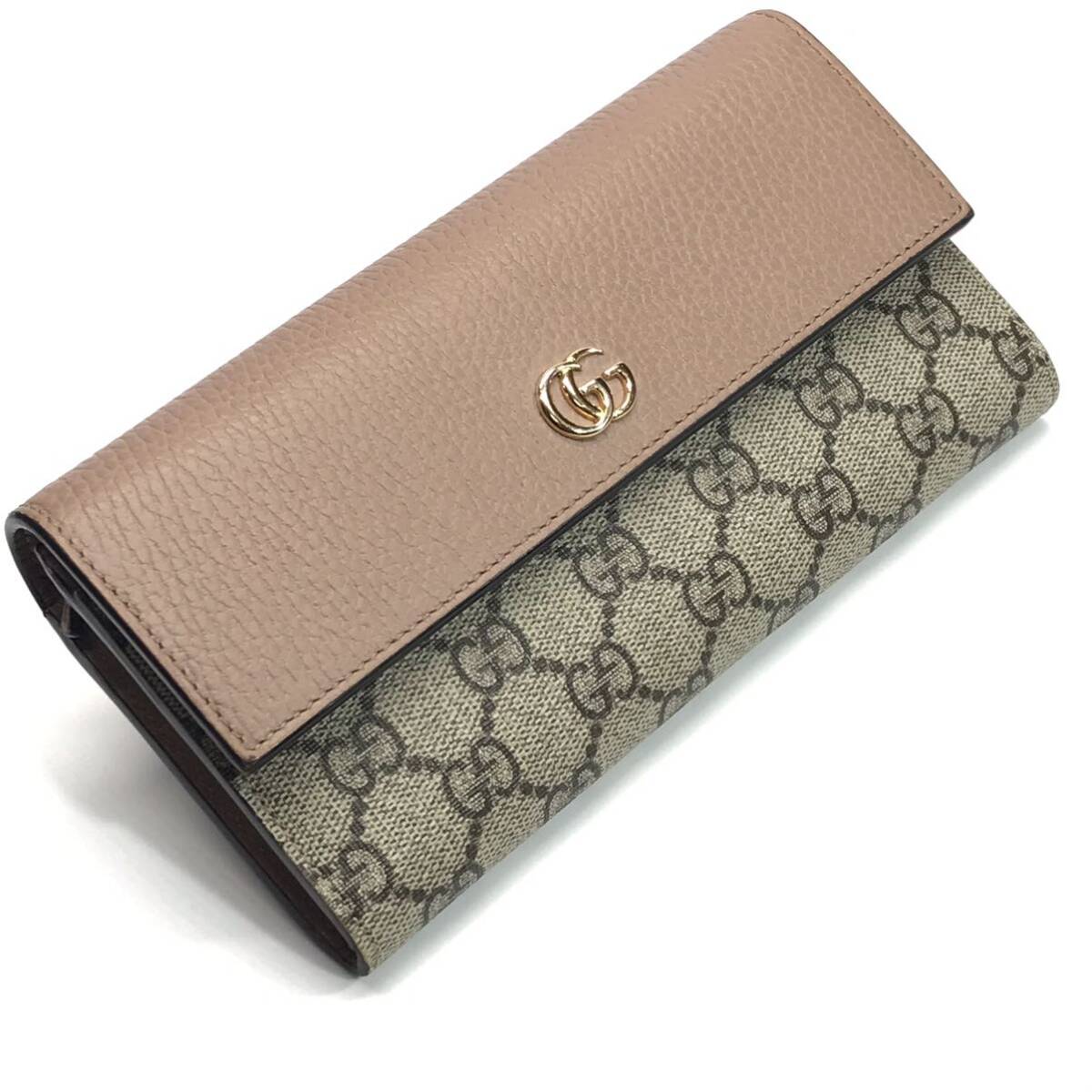 ★極美品★GUCCI グッチ GGマーモント レザーコンチネンタルウォレット ベージュ＆エボニー GGスプリーム 長財布 456116 17WAG 5788_画像1