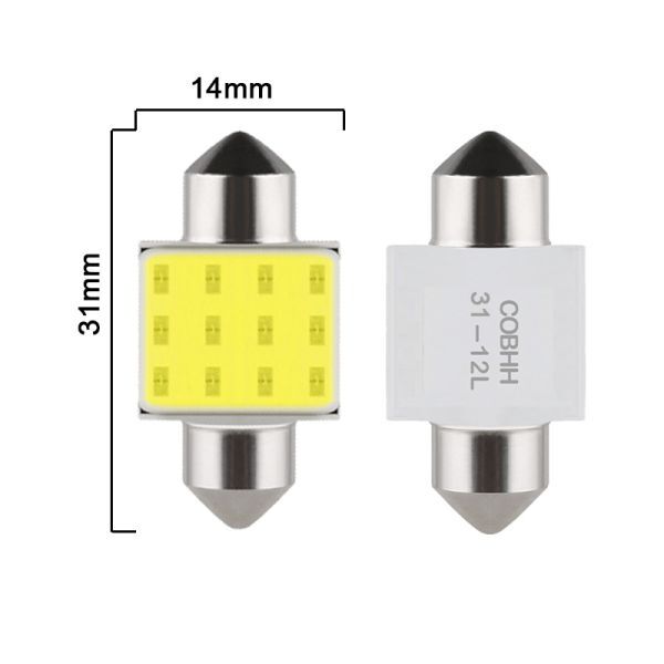 T10-31mm 白 4個 LEDバルブ 12V 室内灯 ルームランプ 12COB ホワイト 白LED LED 高輝度 定形外郵便 LED-013_画像2