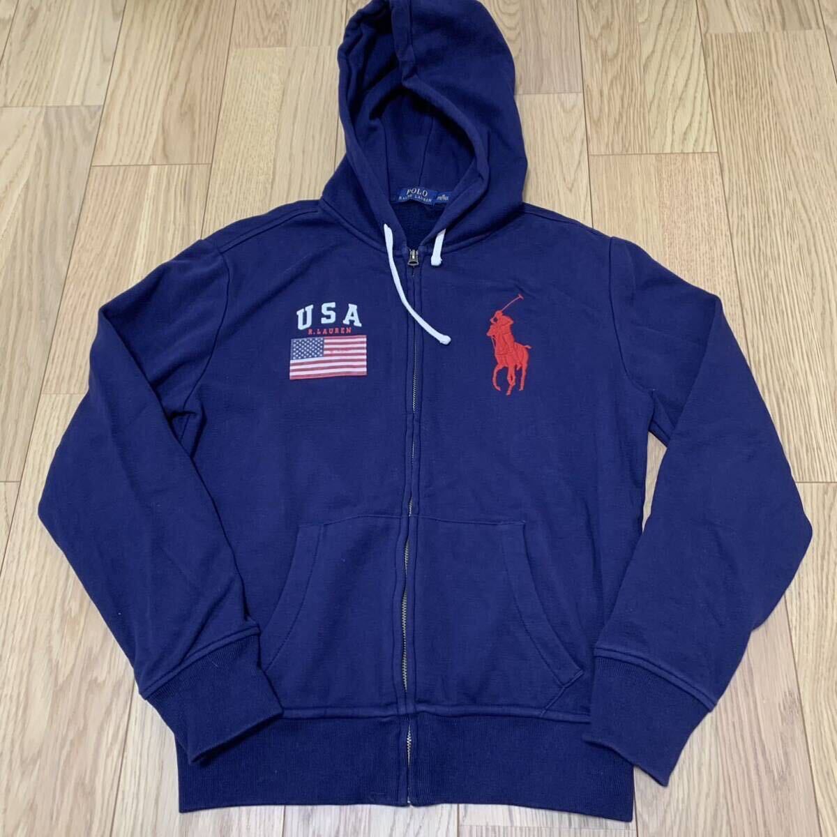 【POLO RALPH LAUREN パーカー 】 スウェット ラルフローレン ビッグポニー フルジップ ポロ USA アメリカ 星条旗 RRL RLX CHAPS ネイビー_画像1