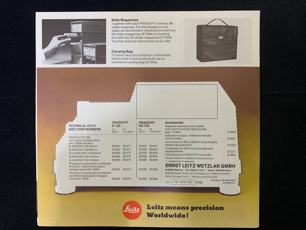 ライカ LEITZ PRADOVIT R and RA 1978年カタログ英語版 三開き裏表 美品_画像2