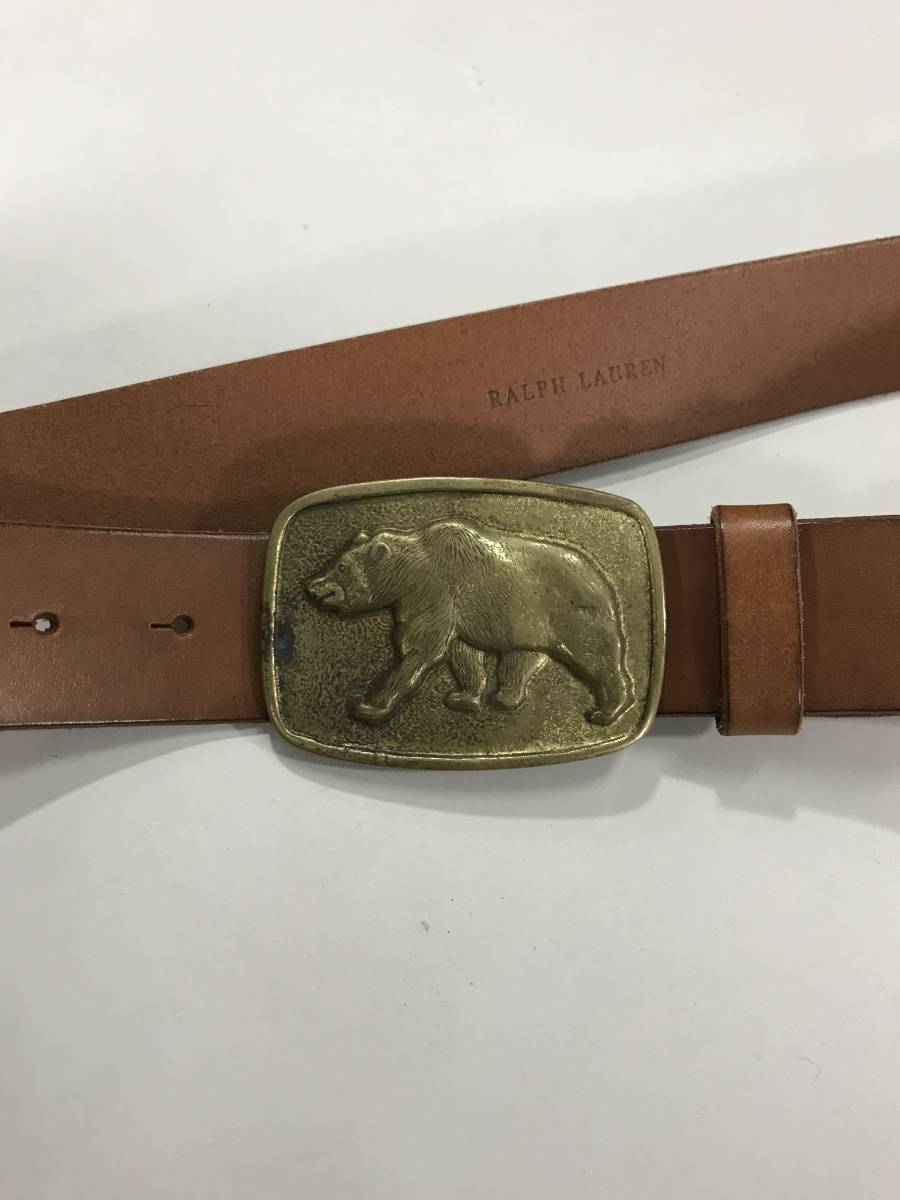 新品 15297 W40/100 レザー ベルト polo ralph lauren ポロラルフローレン 茶 バックル brass_画像7