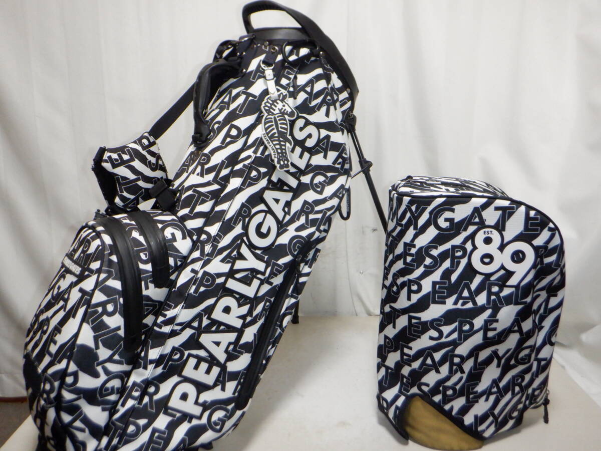 PEARLY GATES パーリーゲイツ 9.0型 軽量 防水ファスナ★完売品★中古~美品★スタンドバック(WH×BK ゼブラ柄)