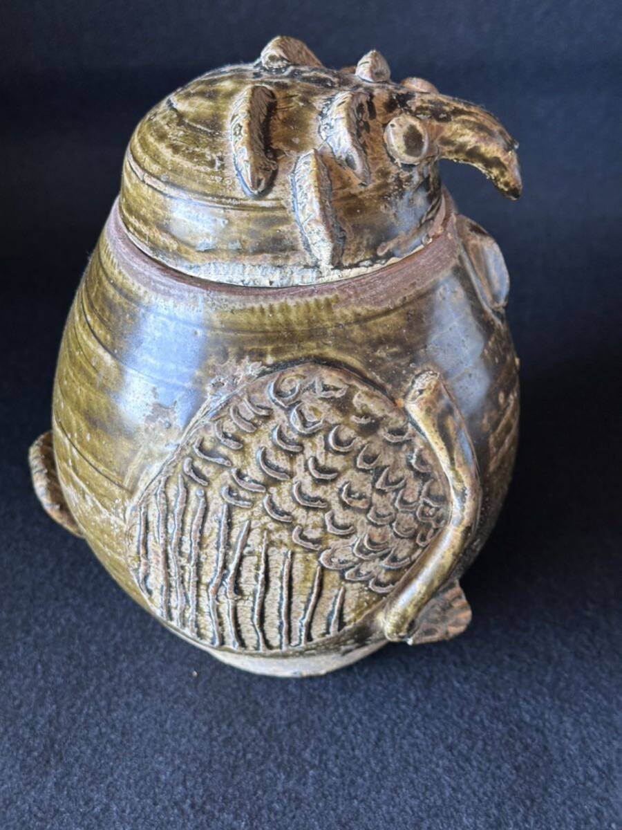 古美術　褐釉鳥形蓋壺 高さ:約19cmアジア 古陶磁 古美術 骨董　_画像3